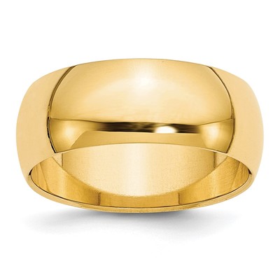 10k Yellow Gold 8mm Half Round Wedding Band Size 11