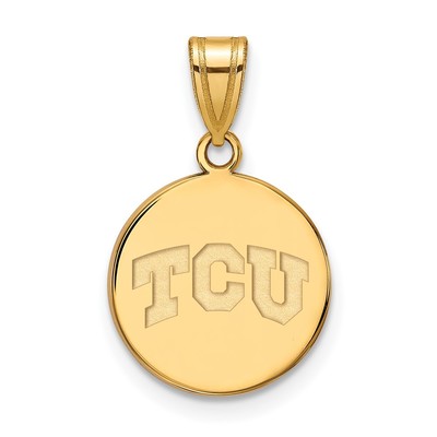 14k Gold LogoArt Texas Christian University T-C-U Medium Disc Pendant