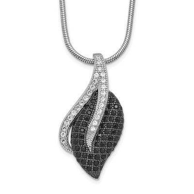Brilliant Embers Sterling Silver Rhodium-plated 103 Stone 18 inch Black Spinel Micro Pav? CZ Leaf Necklace with 2 Inch Extender