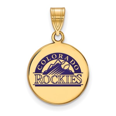 Sterling Silver Gold-plated MLB LogoArt Colorado Rockies Medium Enameled Disc Pendant