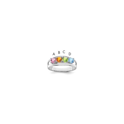 Sterling Silver Rhodium-plated Synthetic 4 Stone Mother's Ring