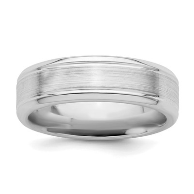 Sterling Silver Rhodium-plated 6mm Brushed Fancy Band Size 10