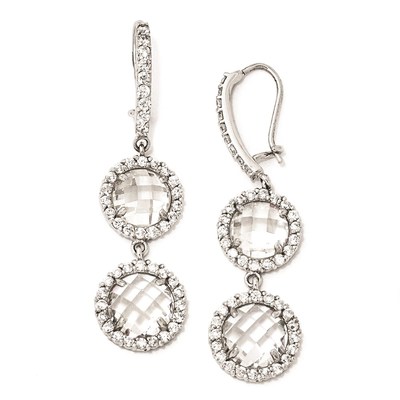 Cheryl M Sterling Silver Checker-cut CZ 2-stone Kidney Wire Earrings