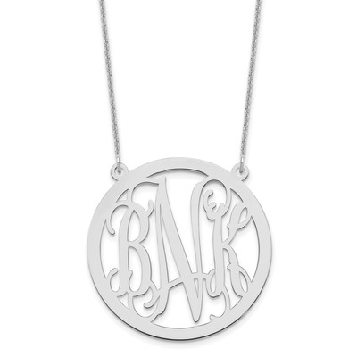 10k White Gold Large Round Monogram Necklace