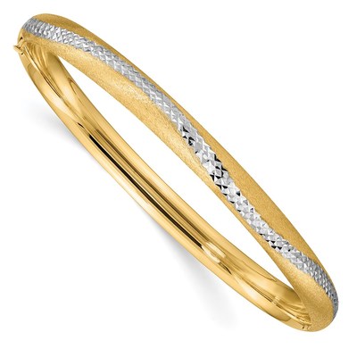 14k 4/16 w/White Rhodium D/C Hinged Snake Patterned Bangle