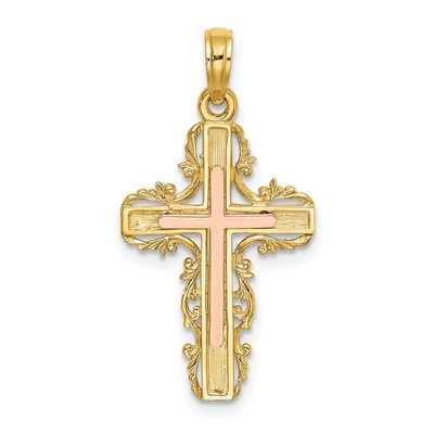14K Two-Tone w/ Lace Trim Cross Charm
