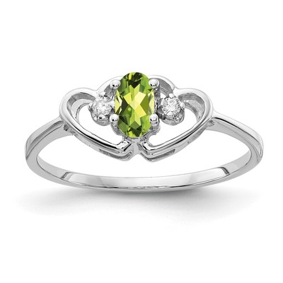 14k White Gold 5x3mm Oval Peridot A Diamond ring