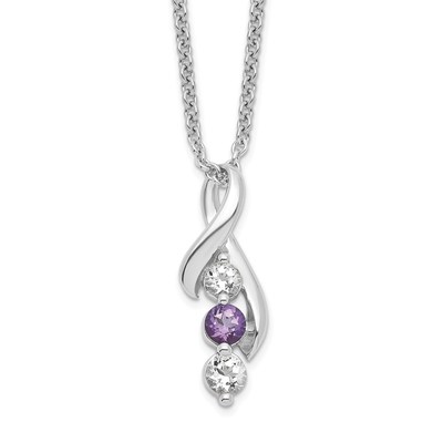 Survivor Collection Sterling Silver Rhodium-plated Clear and Purple Topaz Jen with ext Necklace