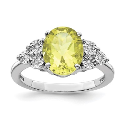 Sterling Silver Rhodium Diam. & Lemon Quartz Ring