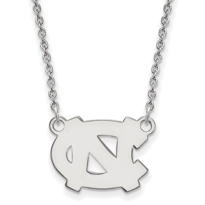 10k White Gold LogoArt University of North Carolina N-C Small Pendant 18 inch Necklace