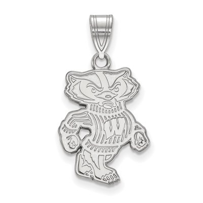 14k White Gold LogoArt University of Wisconsin Badger Large Pendant