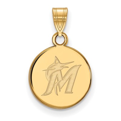 10k Gold MLB LogoArt Miami Marlins Letter M and Marlin Small Disc Pendant