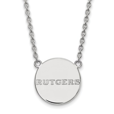 Sterling Silver Rhodium-plated LogoArt Rutgers University Large Disc Pendant 18 inch Necklace