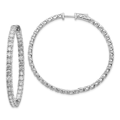 14k White Gold 7 1/4 carat Lab Grown Dia VS/SI+ G+ Round In and Out Safety Clasp Hoop Earrings