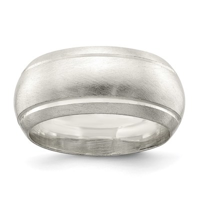 Sterling Silver 9mm Satin Half Round with Edge Lines Size 7 Band
