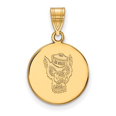 10k Gold LogoArt North Carolina State University Wolf Medium Disc Pendant