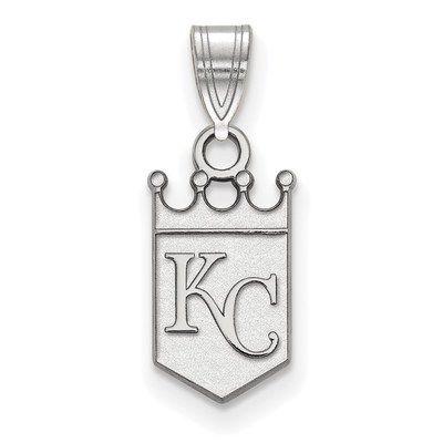 Sterling Silver Rhodium-plated MLB LogoArt Kansas City Royals K-C Crown Small Pendant