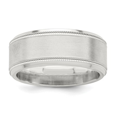 Sterling Silver 6mm Brushed Flat Milgrain Beveled Edge Fancy Band Size 12