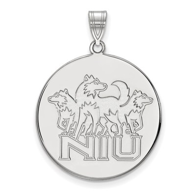 10k White Gold LogoArt Northern Illinois University N-I-U with Huskies Extra Large Disc Pendant