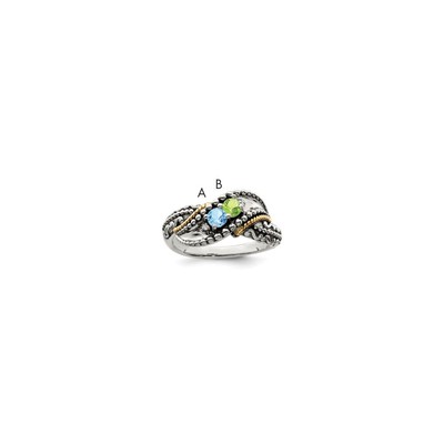 Sterling Silver Antiqued w/14k 2-stone w/Diamond Mother's Ring Semi-Mount