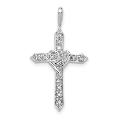 14k White Gold AA 1/10ct. Diamond Heart Cross Pendant