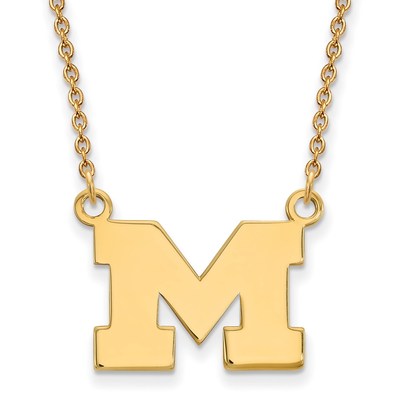10k Gold LogoArt University of Michigan Letter M Small Pendant 18 inch Necklace