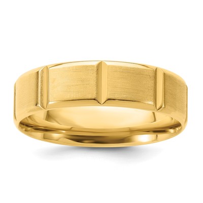 14k Yellow Gold 6mm Heavyweight Comfort Fit Brushed/Polished Beveled Edge with Vertical Lines Wedding Band Size 13.5
