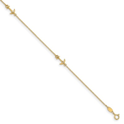 14K CZ Polished Anchor with 1in ext. Anklet