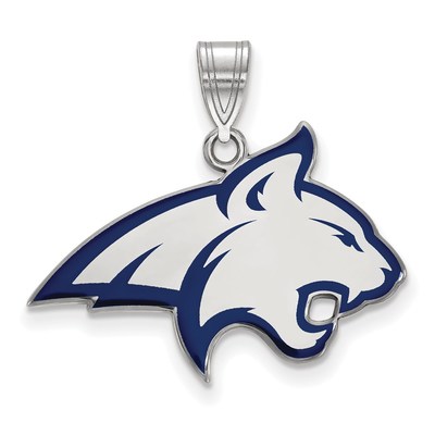 Sterling Silver Rhodium-plated LogoArt Montana State University Bobcat Large Enameled Pendant