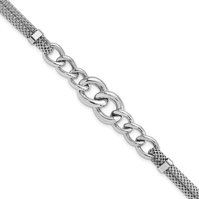 Sterling Silver Rhodium-plated Fancy Chain w/1in Ext. 2-strand Bracelet