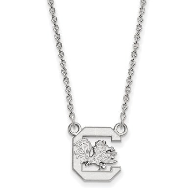 Sterling Silver Rhodium-plated LogoArt University of South Carolina Small Pendant 18 inch Necklace
