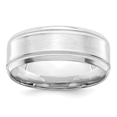 Sterling Silver Rhodium-plated 8mm Brushed Fancy Band Size 12