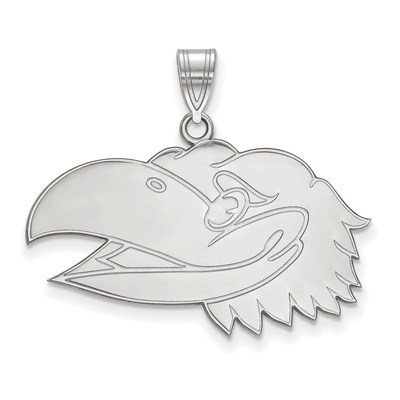 14k White Gold LogoArt University of Kansas Jayhawk Large Pendant