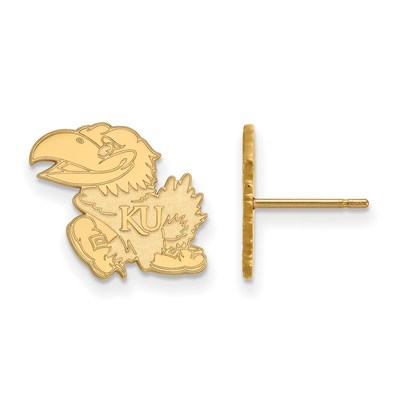 Sterling Silver Gold-plated LogoArt University of Kansas Jayhawk Small Post Earrings