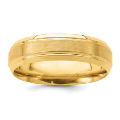 14k Yellow Gold 6mm Lightweight Comfort Fit Brushed Satin/Polished Line Edge Wedding Band Size 10.5