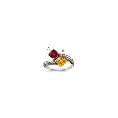 Sterling Silver Antiqued w/14k 2-stone Mother's Ring Mounting