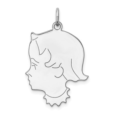 Sterl Silver Rh-plt Engraveable Girl Polished Front/Satin Back Disc Charm
