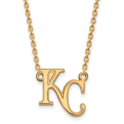Sterling Silver Gold-plated MLB LogoArt Kansas City Royals Letters K-C Large Pendant 18 inch Necklace