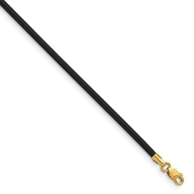 14k 2mm 20in with Yellow Clasp Black Rubber Cord Necklace