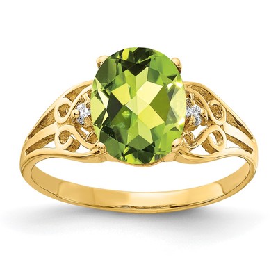 14k 9x7mm Oval Peridot A Diamond ring