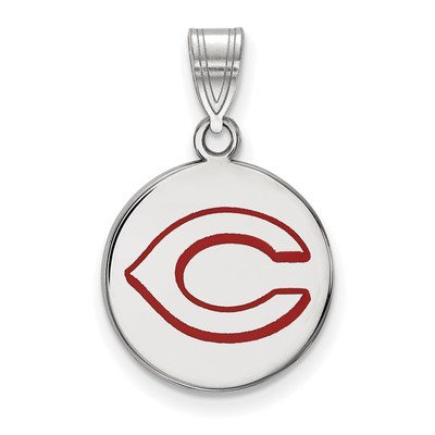Sterling Silver Rhodium-plated MLB LogoArt Cincinnati Reds Medium Enameled Disc Pendant
