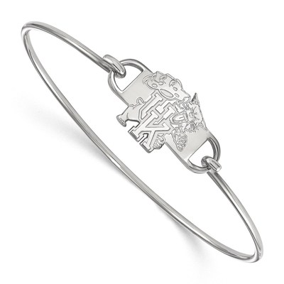 Sterling Silver Rhodium-plated LogoArt University of Kentucky U-K Wildcat Small Center 7 inch Wire Bangle