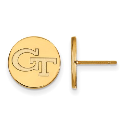 Sterling Silver Gold-plated LogoArt Georgia Institute of Technology G-T Small Disc Post Earrings