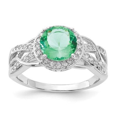 Cheryl M Sterling Silver CZ and Simulated Paraiba Tourmaline Faceted Ring