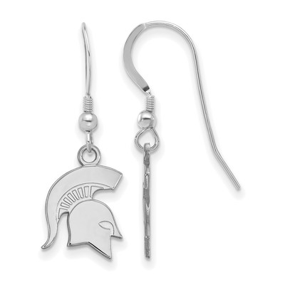 Sterling Silver Rhodium-plated LogoArt Michigan State University Spartan Small Dangle Wire Earrings