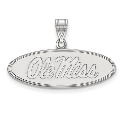 14k White Gold LogoArt University of Mississippi Ole Miss Medium Oval Pendant