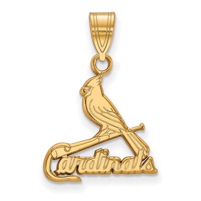 Sterling Silver Gold-plated MLB LogoArt St. Louis Cardinals Bird and Bat Medium Pendant