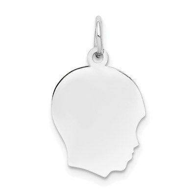 14k White Plain Medium.011 Depth Facing Right Engravable Boy Charm