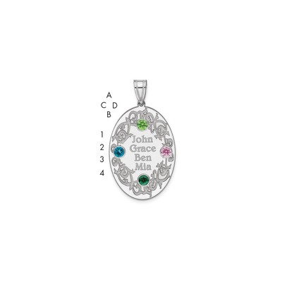 Sterling Silver Rhodium-plated Crystal Family Pendant
