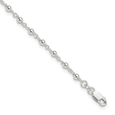 Sterling Silver Fancy Beaded 9 inch Plus 1 inch Extender Lobster Clasp Anklet